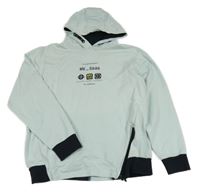 Mintovo-čierna mikina s nápismi a kapucňou