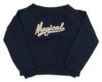 Tmavomodrá crop mikina s nápisom H&M