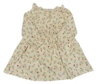 Béžové kvetované šaty s volánikmi Shein