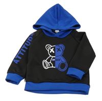 Čierno-tmavomodrá mikina s medvěďom a kapucňou Shein