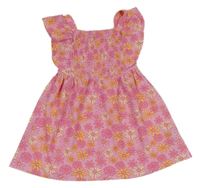 Ružovo-oranžové kvetované šaty s volánikom Primark