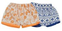 2set - 2x vzorované kraťasy - bílo-modré + bílo-oranžové
