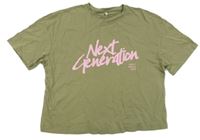 Khaki crop tričko s nápismi Only