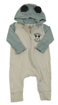 Béžovo-zelená tepláková kombinéza s Mickeym a kapucí H&M