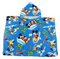 Modré froté osuškové pončo s Mickeym a kapucňou