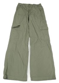 Zelené plátěné široké cargo kalhoty H&M
