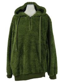 Dámská khaki chlupatá mikina s kapucí 