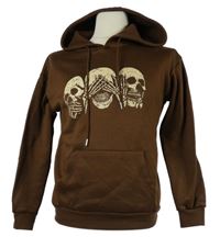 Pánska hnedá mikina s lebkami a kapucňou