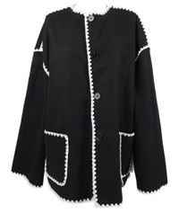 Dámský černý flaušový kabát s výšivkou Boohoo 