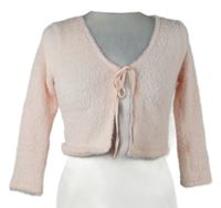 Dámské světlerůžové svetrové chlupaté bolerko na zavazování Topshop 