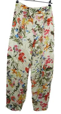 Dámské bílé květované volné kalhoty Zara 
