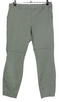 Dámske bielo-modro-čierne vzorované crop nohavice H&M
