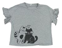 Sivé crop tričko s kočičkami Shein