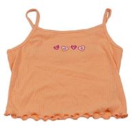 Neónově oranžový rebrovaný crop top so srdiečkami River Island