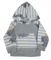 Šedo-pruhované triko se slony a kapucí 