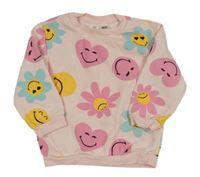Svetloružová mikina so srdiečkami a smajlíkmi H&M