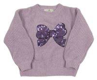 Fialový žinylkový sveter s mašlou H&M