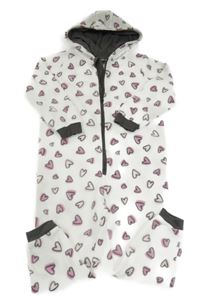 Bílá fleecová kombinéza se srdíčky a kapucí Lupilu