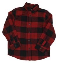 Červeno-černá kostkovaná flanelová košile Vertbaudet