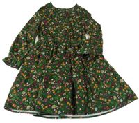 Zelené manšestrové šaty s kytičkami a houbičkami C&A