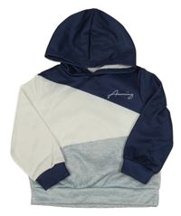 Tmavomodro-bielo-modrá športová mikina s nápisom a kapucňou Shein