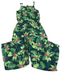 Tmavozelený nohavicový overal s kvietkami Y.F.K.