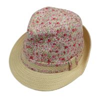 Bílo-růžový květovaný slaměný klobouk 