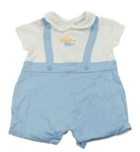 Modro-biely kraťasový overal s rybičkami