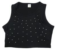 Čierny crop top s kamienkami Shein