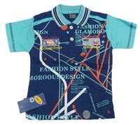 Nové - modro-farebné polo tričko s potisky