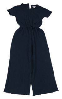 Tmavomodrý vzorovaný culottes kalhotový overal Lily & Dan