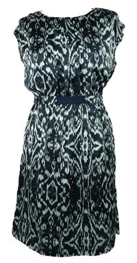 Dámske tmavomodro-svetlomodré vzorované saténové šaty Vila