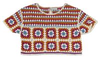 Bielo-oranžovo-modré vzorované pletené crop tričko Matalan
