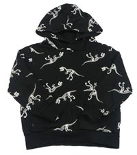 Černá mikina s kostrami dinosaurů a kapucí H&M