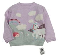 Nové - Lila melírovaný svetr s jednorožcem zn.Dunnes stores
