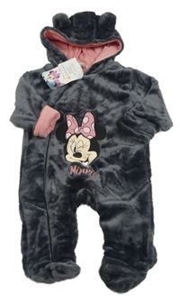 Nové - Tmavošedá chlupatá podšitá kombinéza s Minnie a kapucí Disney
