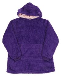 Fialová chlpatá oversize mikina s kapucňou