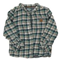 Šedo-zeleno-tmavomodrá kostkovaná košile 