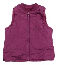 Vínová šusťákovo/kožešinová obojstranná zateplená vesta