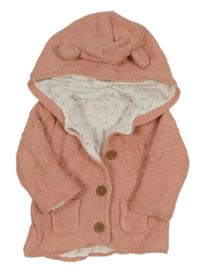Světlerůžový propínací podšitý svetr s kapucí Tu