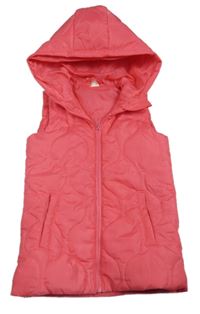 Růžová prošívaná šusťáková zateplená vesta s kapucí 