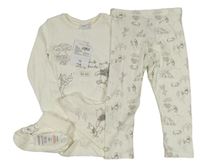 Nové - 4set - Biele body s Púem + legíny + slinták + cápačky Disney
