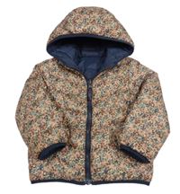 Světlerůžovo-květovaná šusťáková oboustranná zateplená bunda s kapucí Vertbaudet