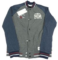 Nové - Šedo-tmavomodrá propínací mikina s potiskem Name it 