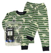 Nové - Sivo-zelené pruhované pyžama s dinosaurami