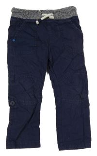 Tmavomodré plátenné roll-up nohavice s úpletovým pasom F&F