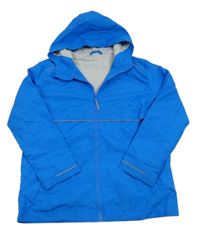 Modrá kostkovaná šusťáková jarní bunda s kapucí St. Bernard