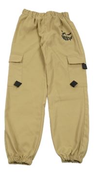 Béžové ľahké nohavice s potlačou a vreckami Shein