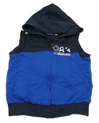 Tmavomodro-modrá tepláková prepínaci vesta s potlačou a kapucňou