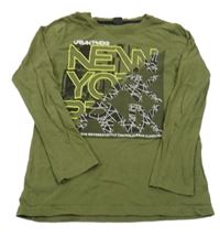 Khaki tričko s nápisom Y.F.K